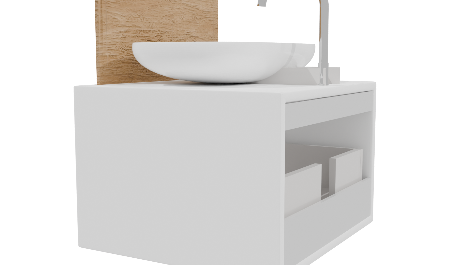 Minimalist Wooden Bathroom Sink - Professional 3D Model Render 3