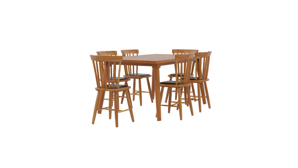 Stylish Wooden Dining Table with Chairs Set 3D Model - Professional 3D Model Render 9