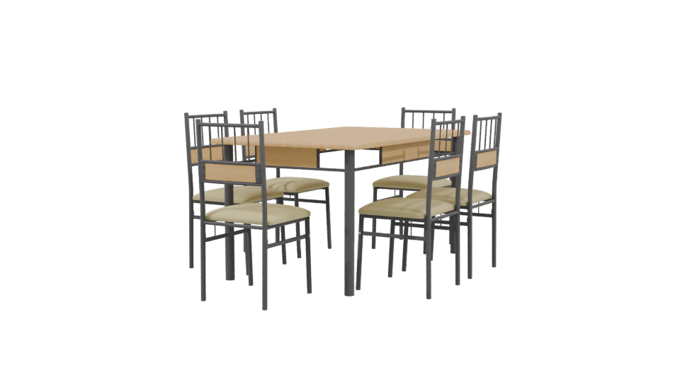 Stylish Wooden Dining Table Set - Professional 3D Model Render 3