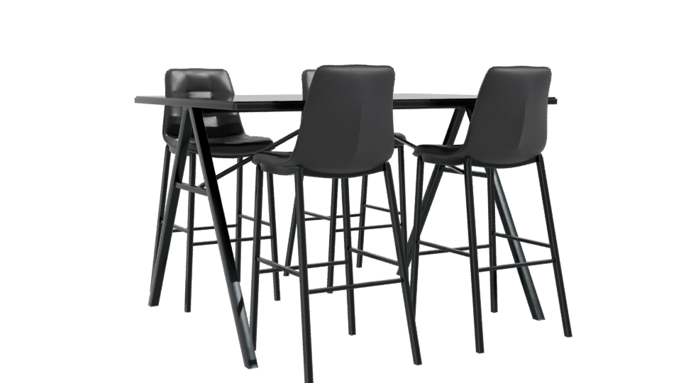 Stylish Black Dining Table with Stools 3D Model - Professional 3D Model Render 10