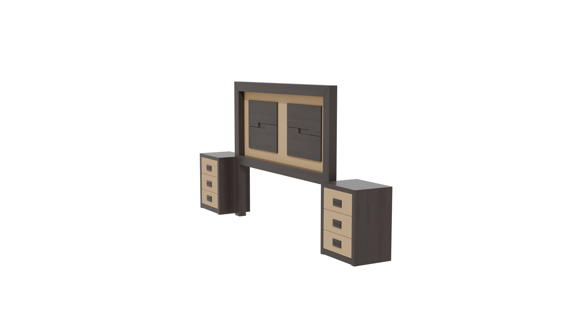 Queen Bed Headboard with Nightstands 3D - Professional 3D Model Render 13