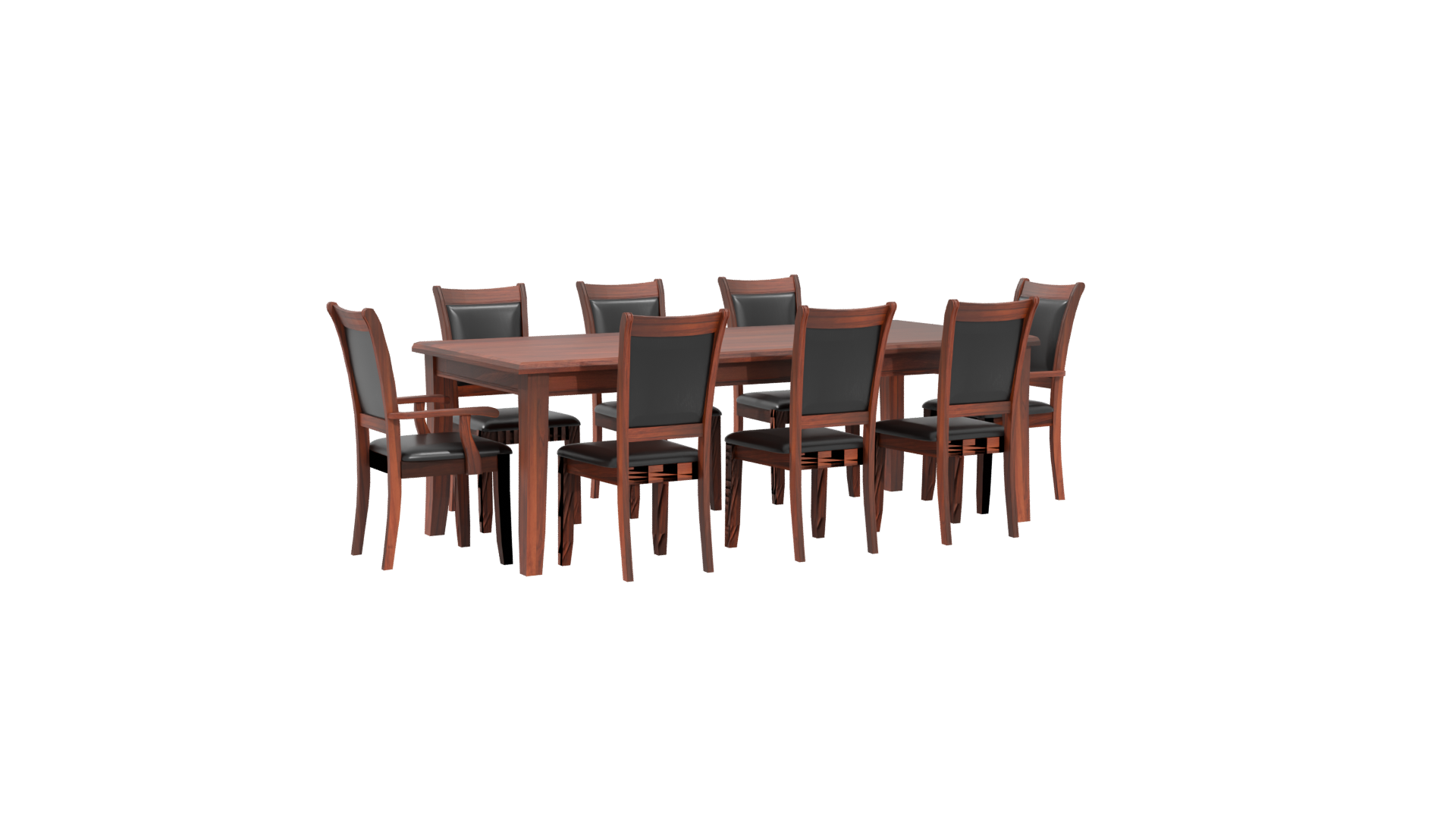 Elegant Rectangular Wooden Dining Table Set 3D Model - Professional 3D Model Render 4
