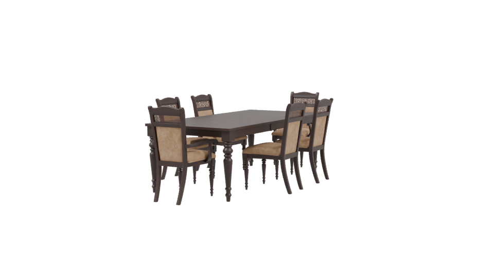 Elegant Wooden Dining Table Set 3D Model - Professional 3D Model Render 3