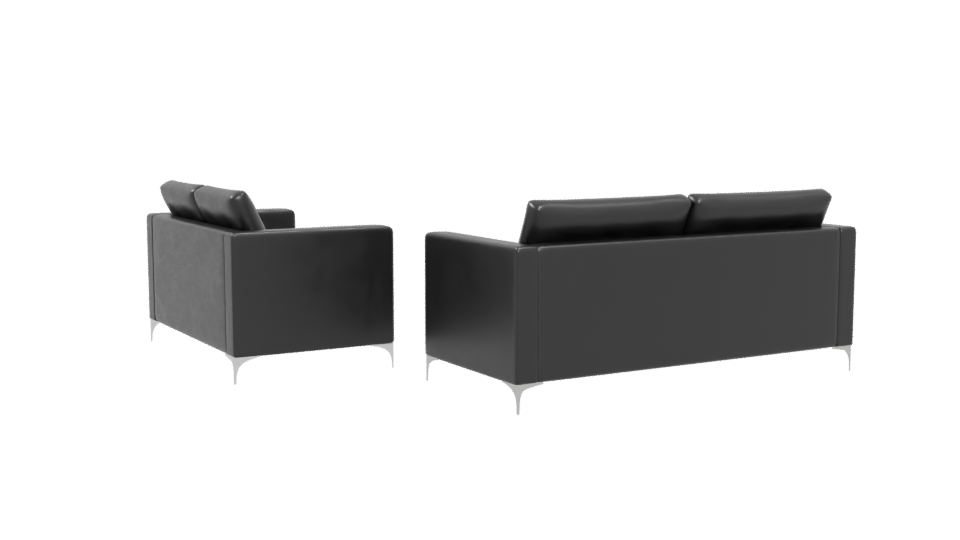 Stylish Black Leather Sofa Set - Professional 3D Model Render 4