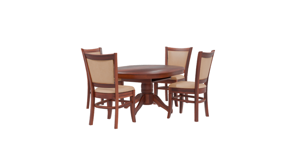 Stylish Round Wooden Dining Set - Professional 3D Model Render 3