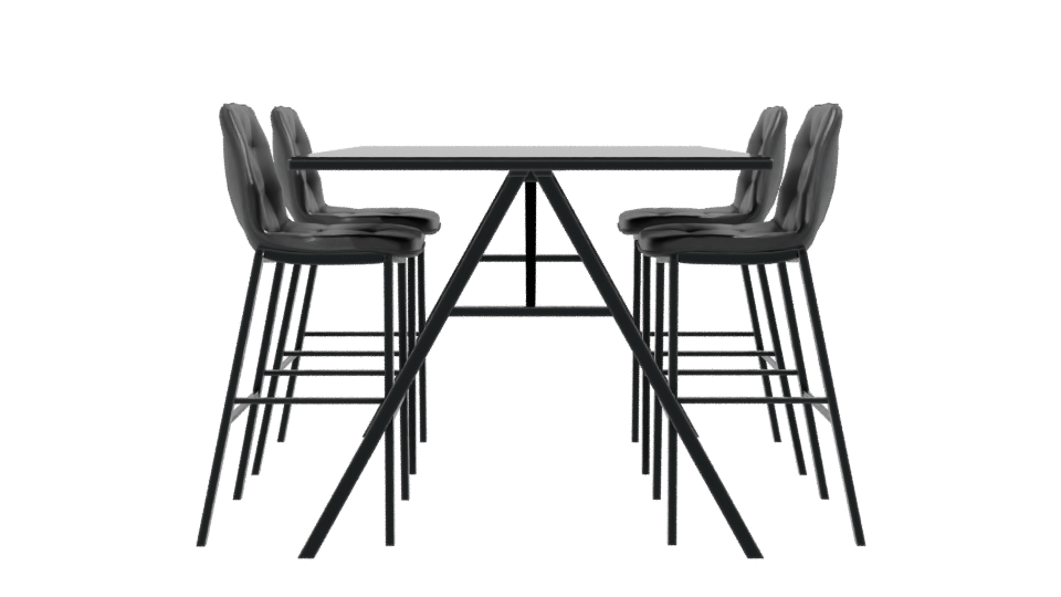 Stylish Black Dining Table with Stools 3D Model - Professional 3D Model Render 2