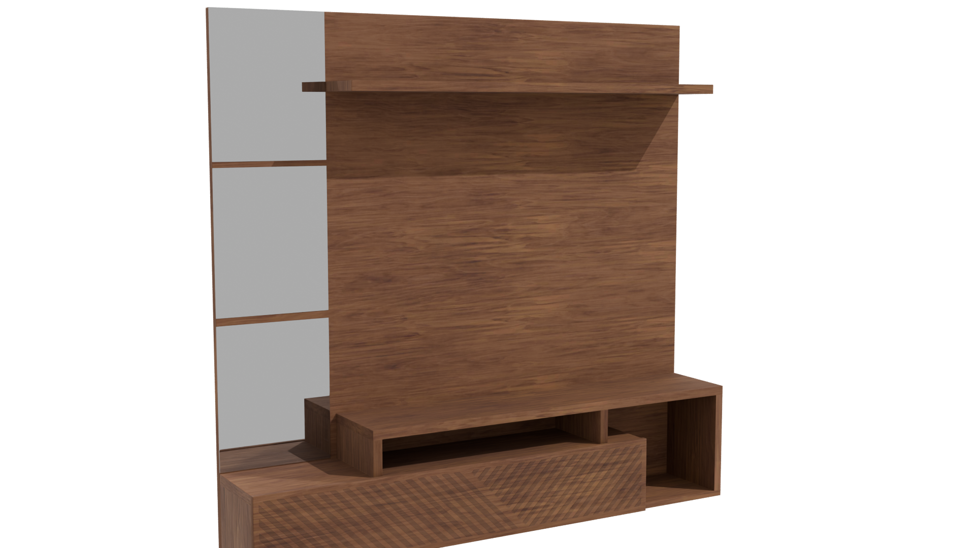 Stylish Wooden Wall Shelf with Mirrors 3D Model - Professional 3D Model Render 10
