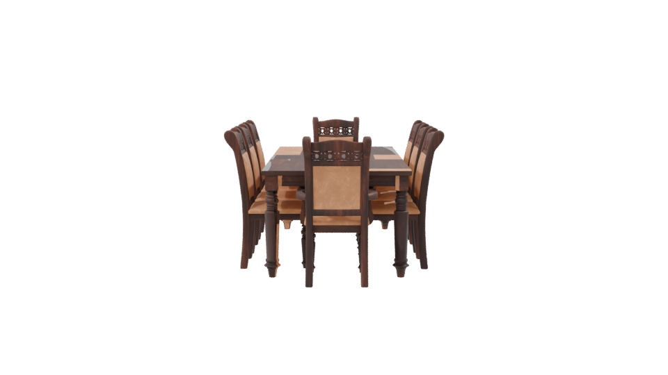 Elegant Wooden Dining Table Set - Professional 3D Model Render 8