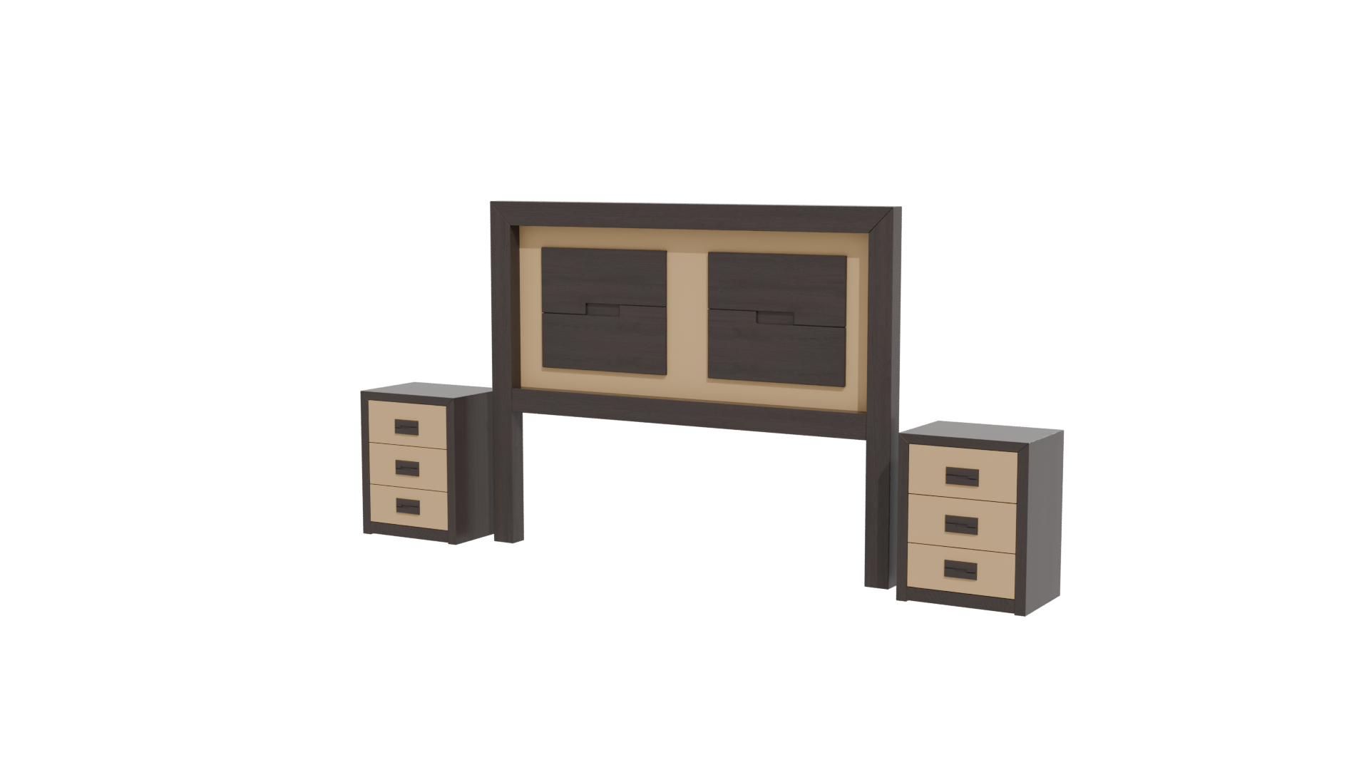 Queen Bed Headboard with Nightstands 3D - Professional 3D Model Render 12