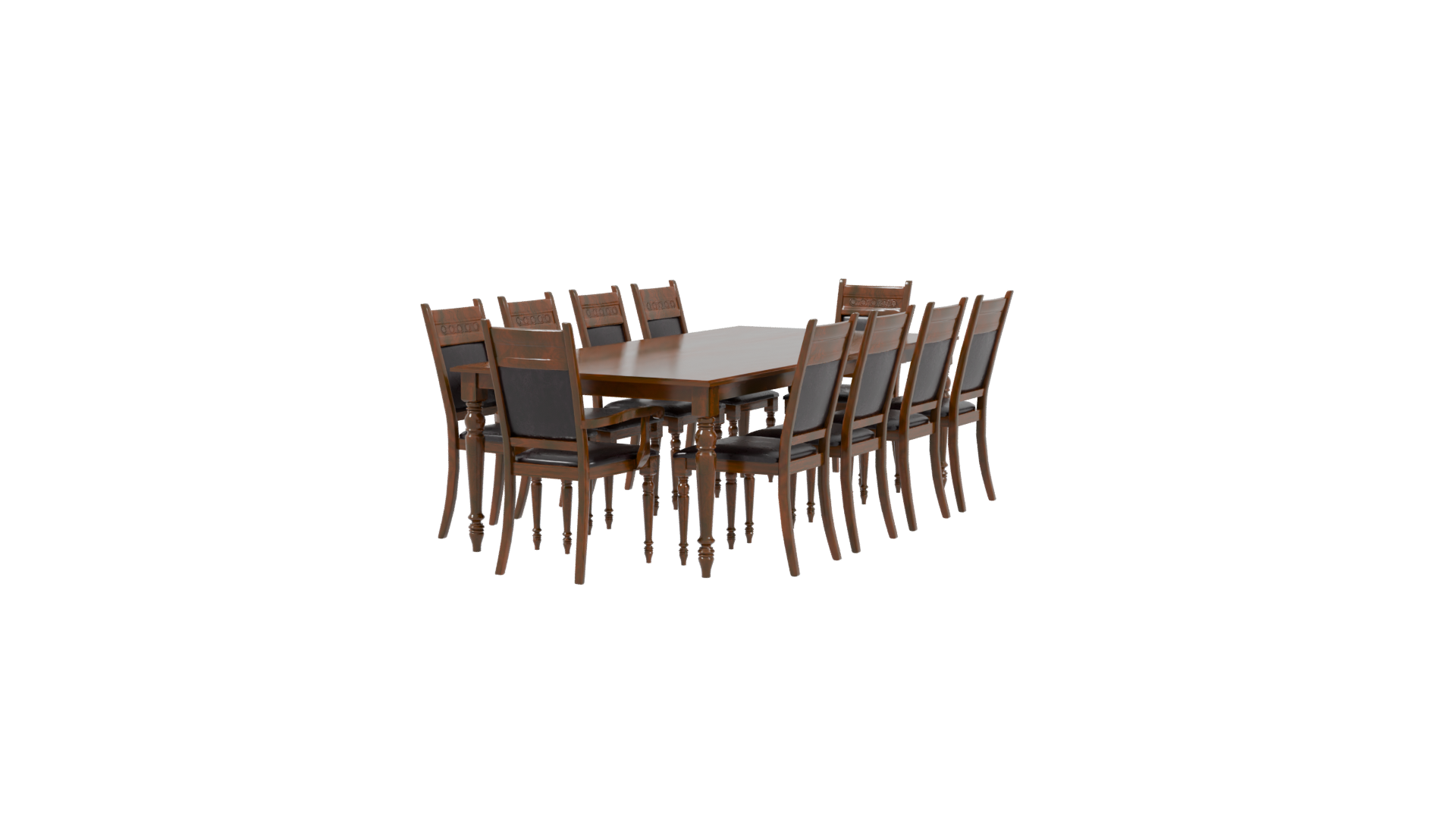 Elegant Wooden Dining Table Set - Professional 3D Model Render 3