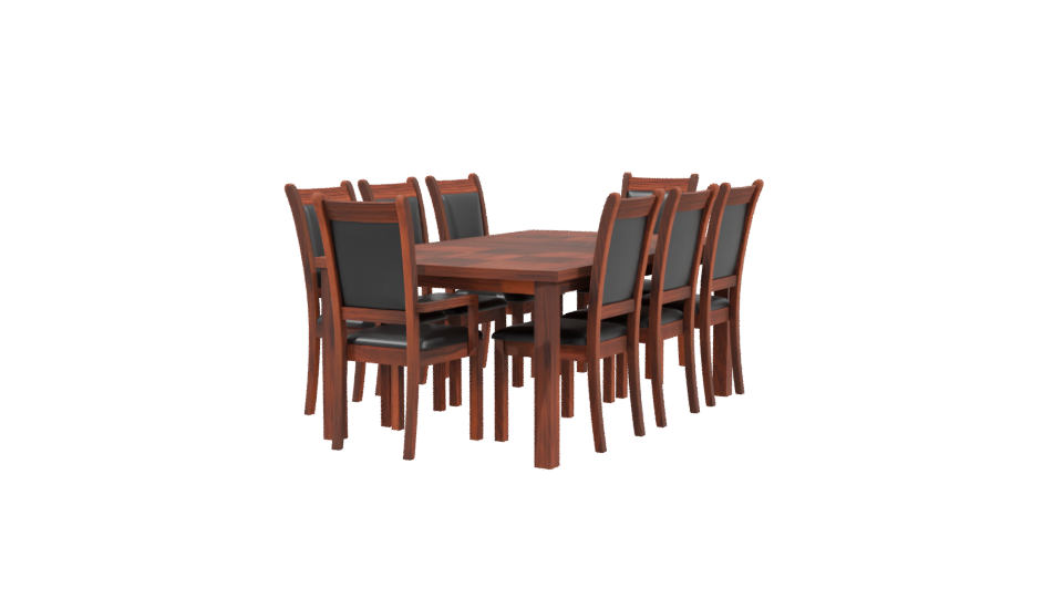Elegant Wooden Dining Table with Chairs Set 3D Model - Professional 3D Model Render 3