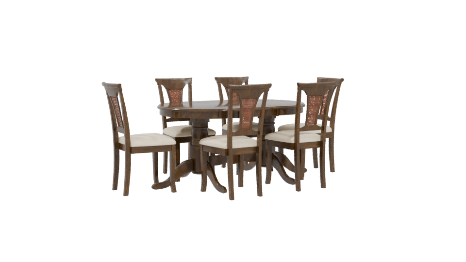 Elegant Wooden Dining Table Set 3D Model - Professional 3D Model Render 4