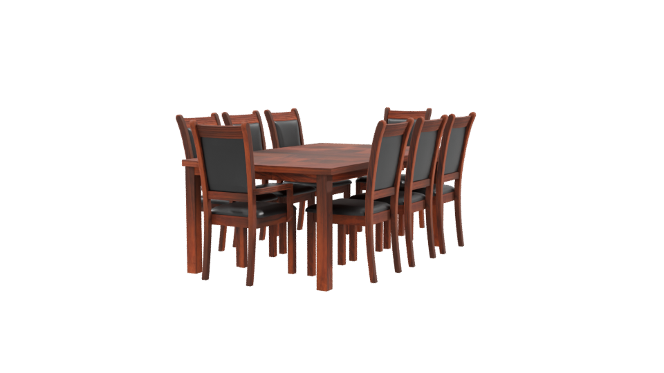 Elegant Wooden Dining Table with Chairs Set 3D Model - Professional 3D Model Render 9