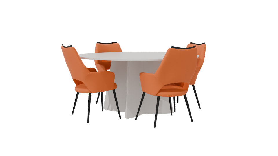 Circular Modern Dining Table with Orange Chairs 3D Model - Professional 3D Model Render 7