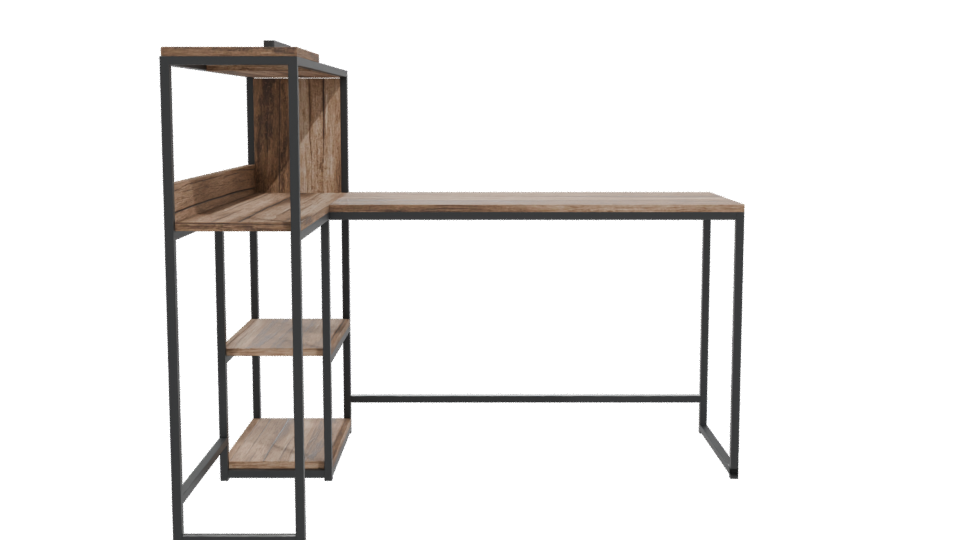 Industrial Wood and Metal Desk 3D - Professional 3D Model Render 11