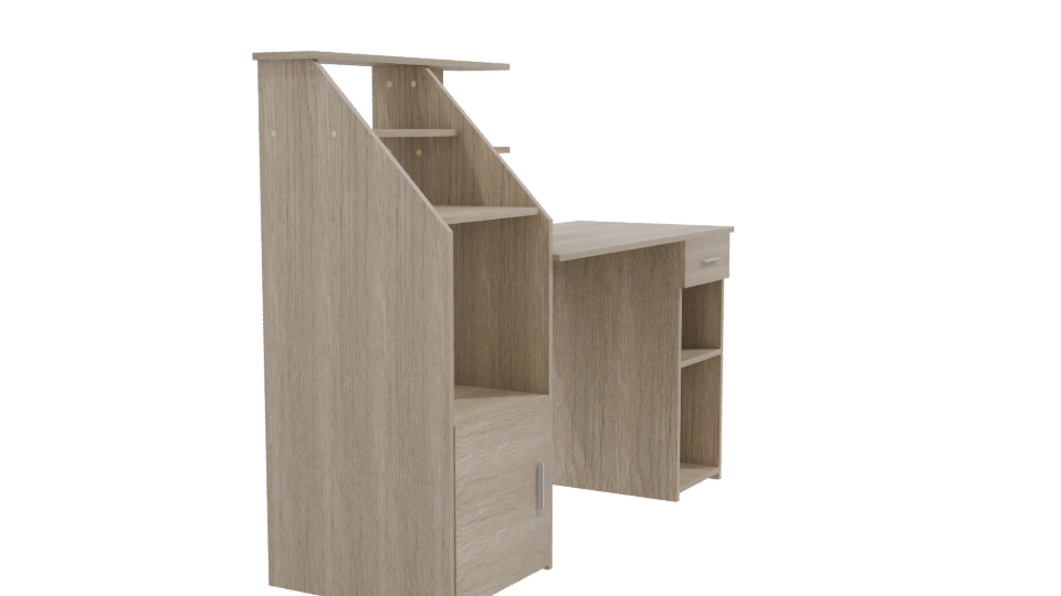 Contemporary Wooden Office Desk with Shelving Unit 3D Model - Professional 3D Model Render 9