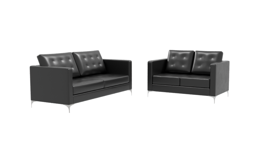 Stylish Black Leather Sofa Set - Professional 3D Model Render 9