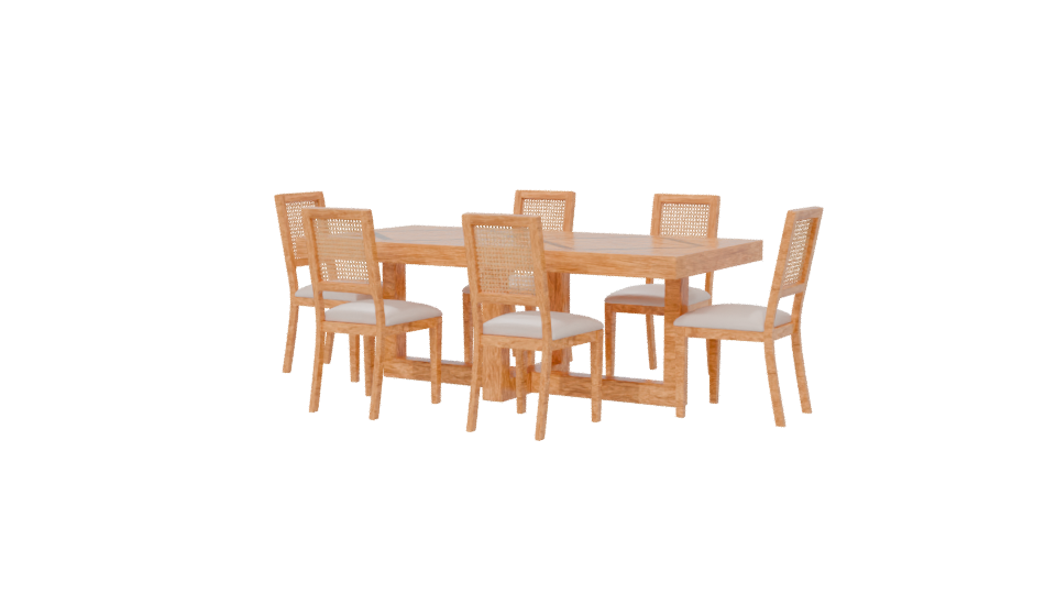 Stylish Wooden Dining Table with Rattan Chairs - Professional 3D Model Render 6