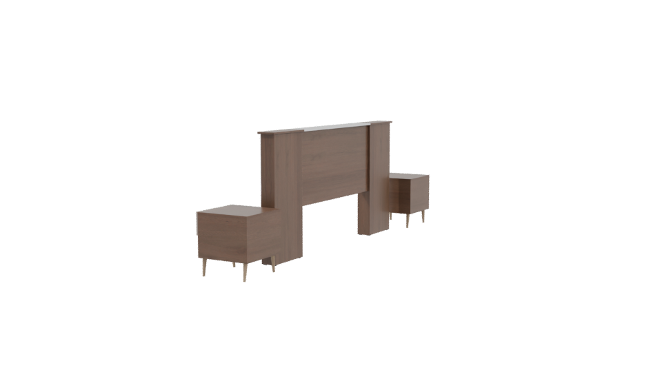 Stylish Wooden Bed Frame Set - Professional 3D Model Render 3