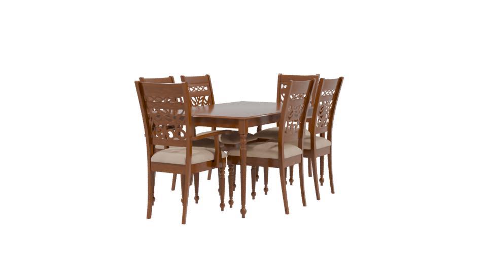 Elegant Wooden Dining Set 3D - Professional 3D Model Render 3