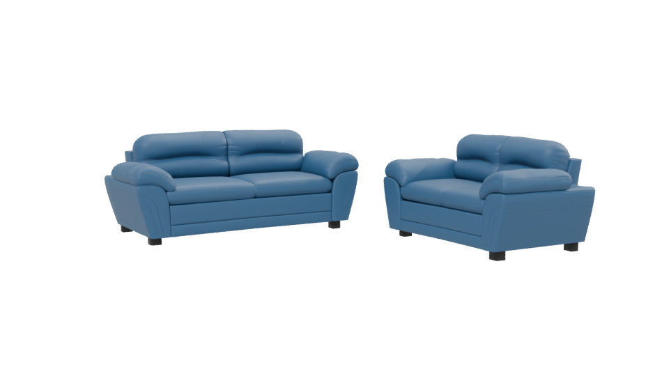 Stylish Blue Leather Couch Set - Professional 3D Model Render 13
