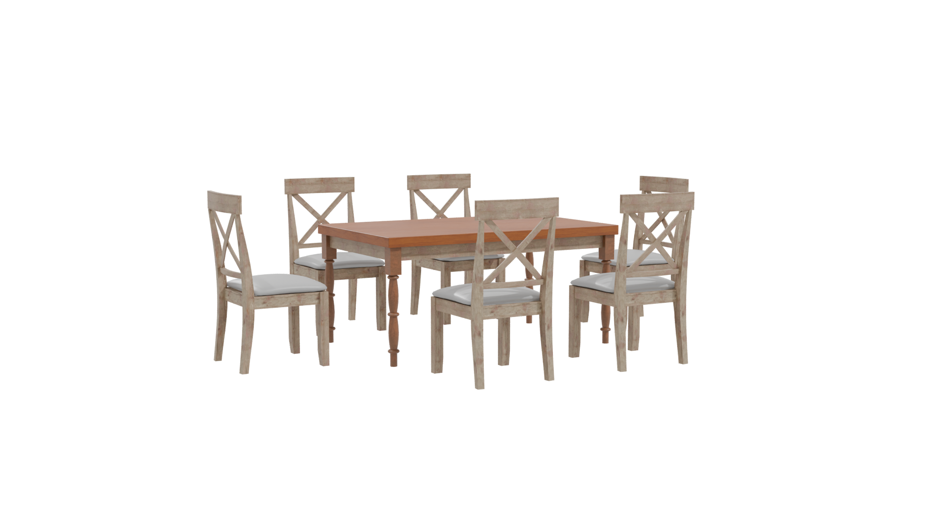 Rustic Wooden Dining Table Set - Professional 3D Model Render 10
