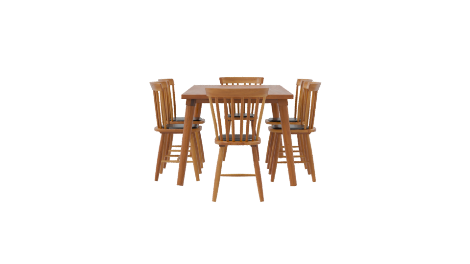 Stylish Wooden Dining Table with Chairs Set 3D Model - Professional 3D Model Render 8