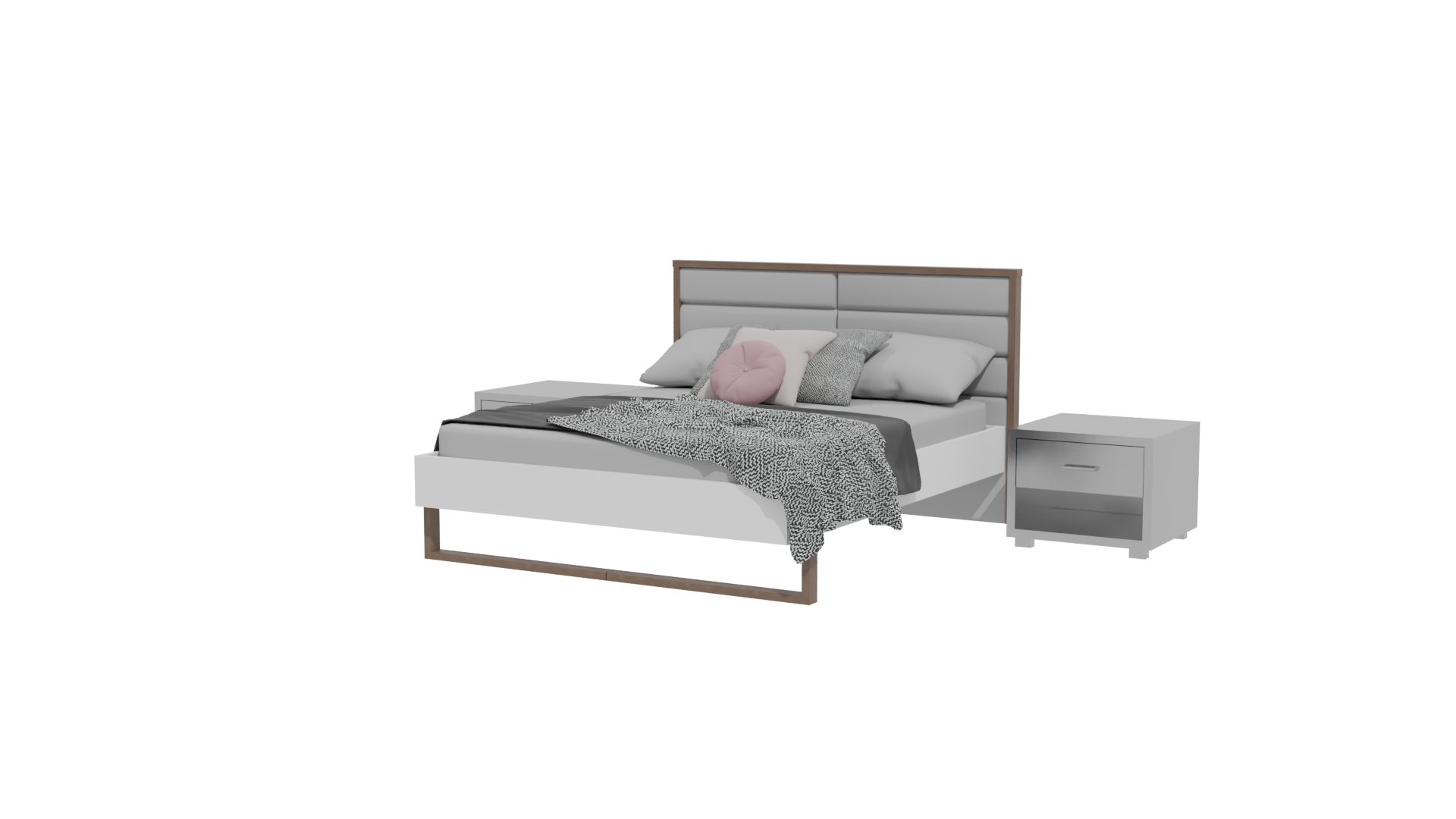 Modern Queen Bed with Nightstands 3D - Professional 3D Model Render 24