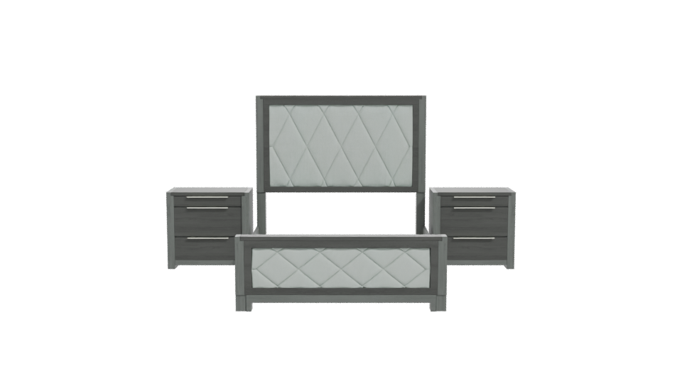 Stylish Modern Upholstered Bed Frame with Nightstands - Professional 3D Model Render 11