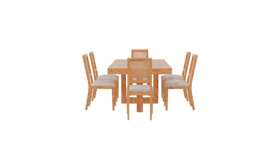 Stylish Wooden Dining Table with Rattan Chairs - Professional 3D Model Render 8