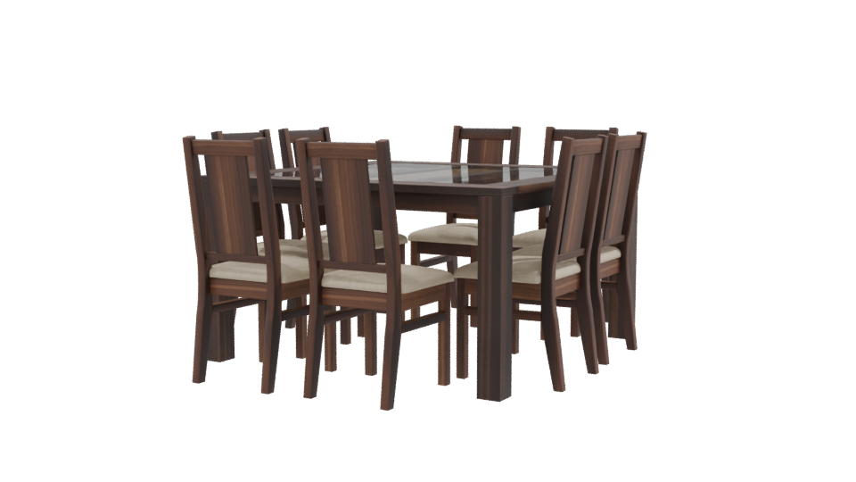 Elegant Wooden Dining Table Set 3D Model - Professional 3D Model Render 9