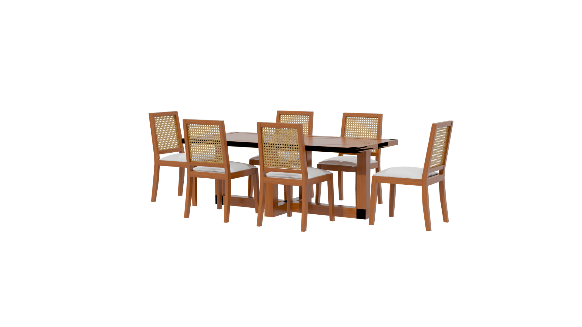 Stylish Wooden Dining Table Set - Professional 3D Model Render 6