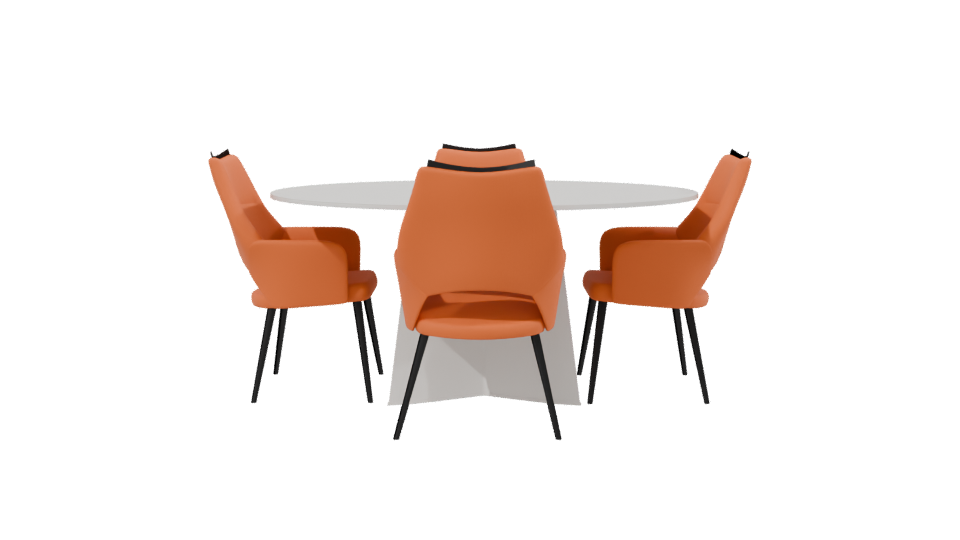 Circular Modern Dining Table with Orange Chairs 3D Model - Professional 3D Model Render 2