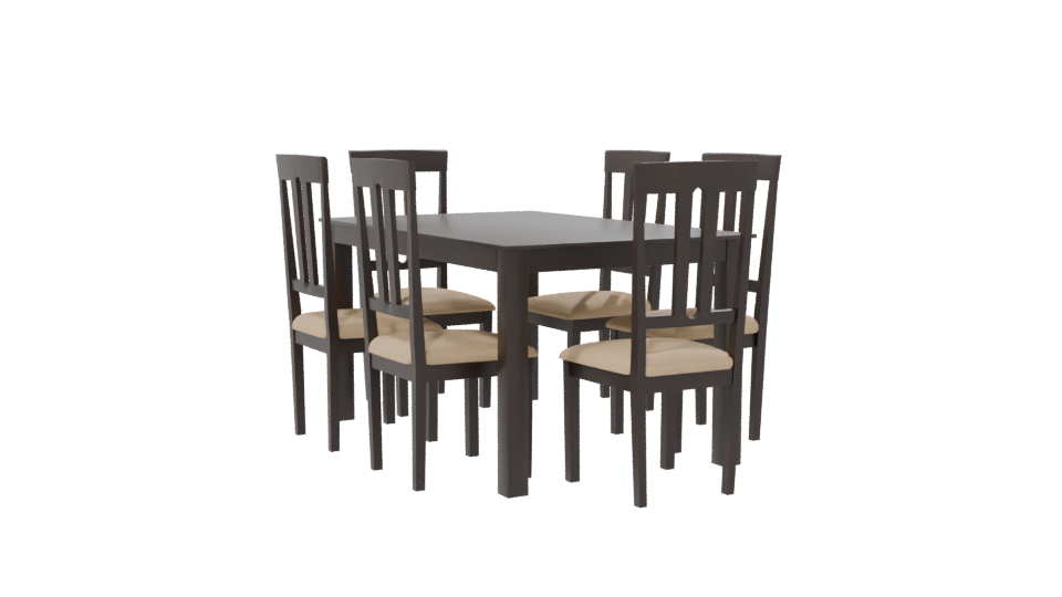 Elegant Wooden Dining Table with Chairs Set - Professional 3D Model Render 7