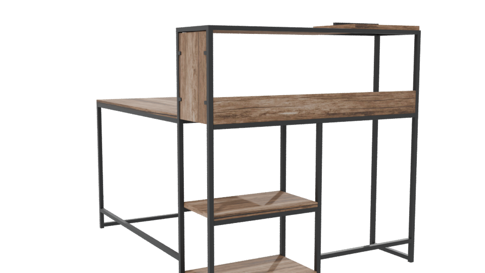 Industrial Wood and Metal Desk 3D - Professional 3D Model Render 7