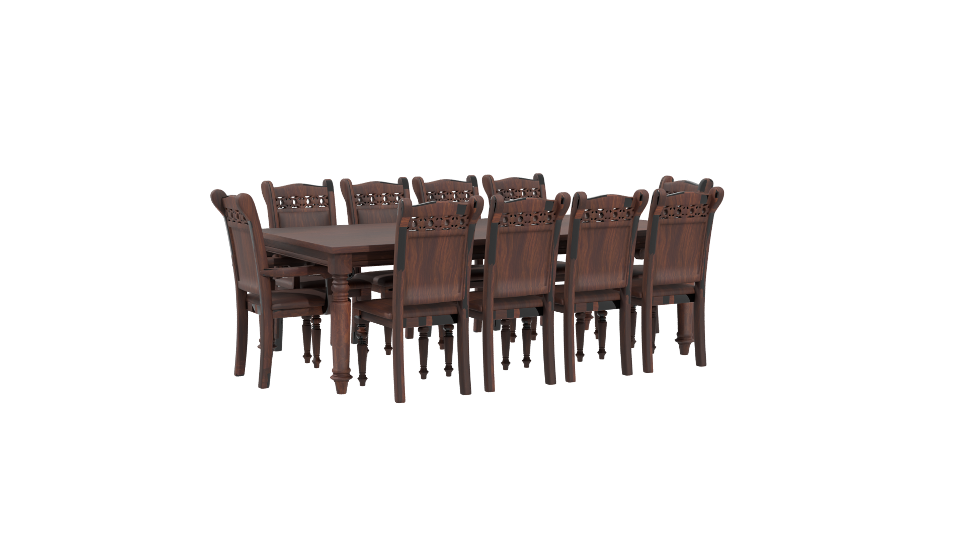 Elegant Rustic Wooden Dining Table with Chairs 3D Model - Professional 3D Model Render 4