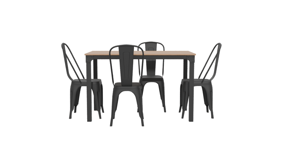 Stylish Wooden Dining Table Set - Professional 3D Model Render 5
