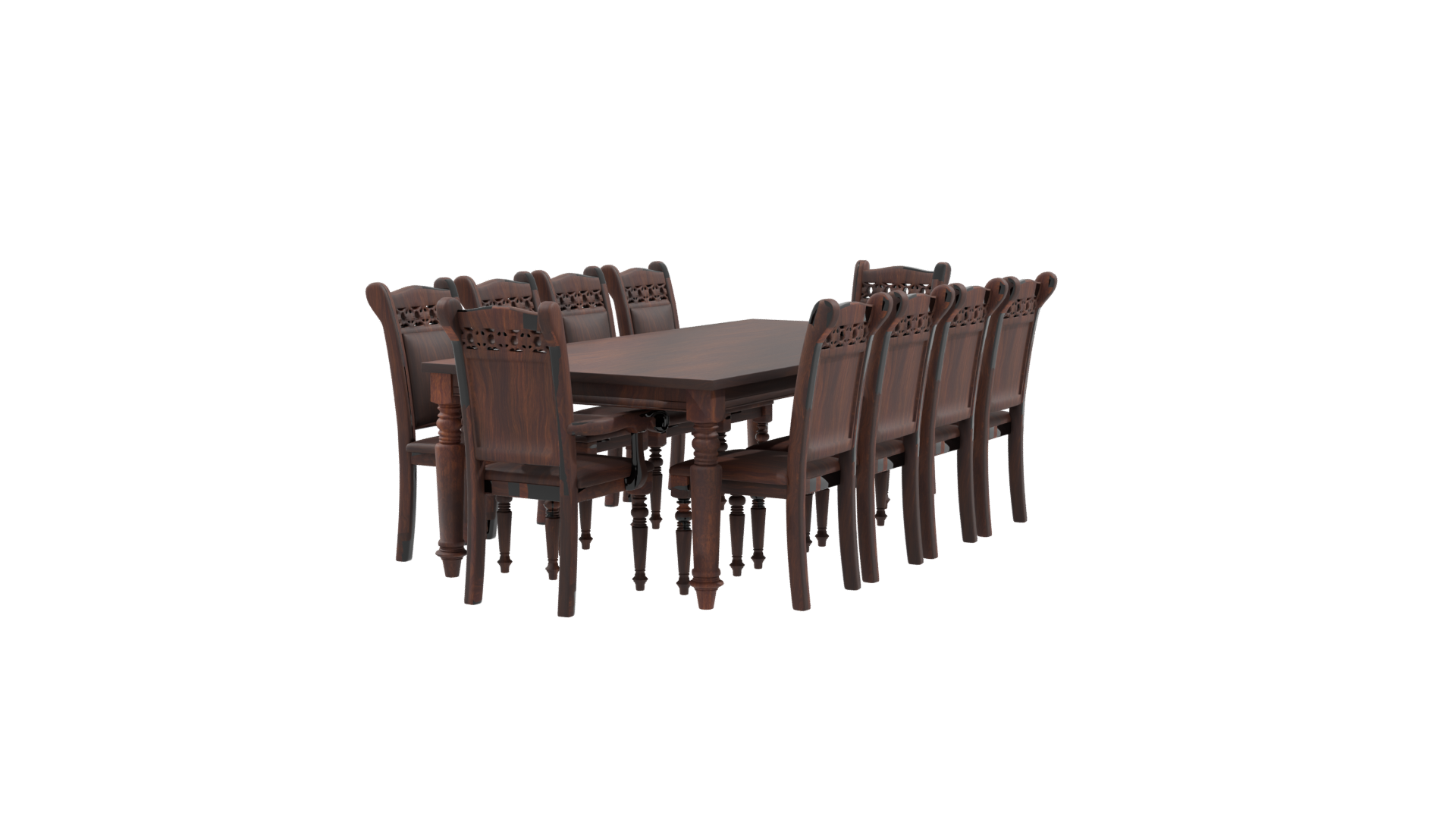 Elegant Rustic Wooden Dining Table with Chairs 3D Model - Professional 3D Model Render 9