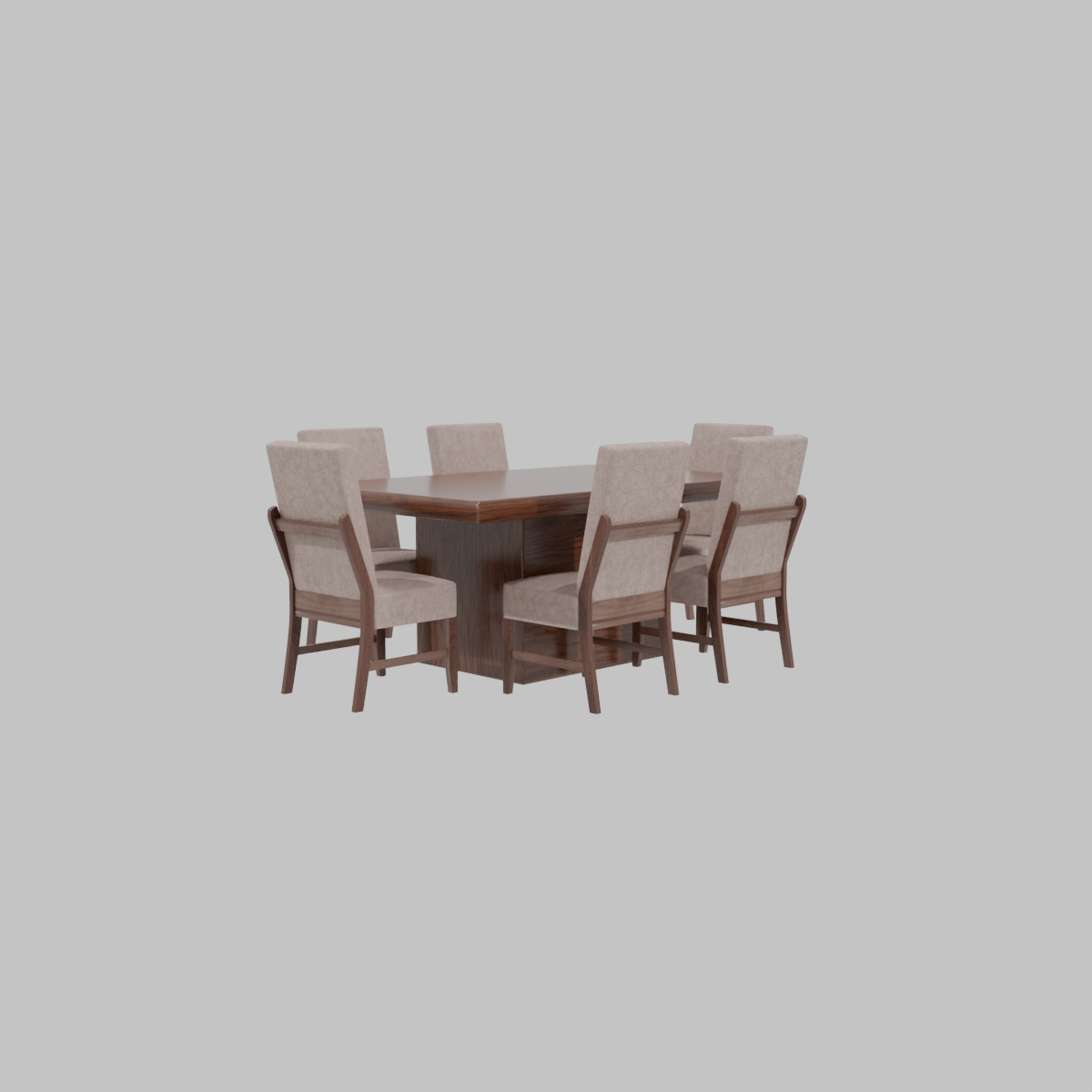 Stylish Wooden Dining Table Set - Professional 3D Model Render 5