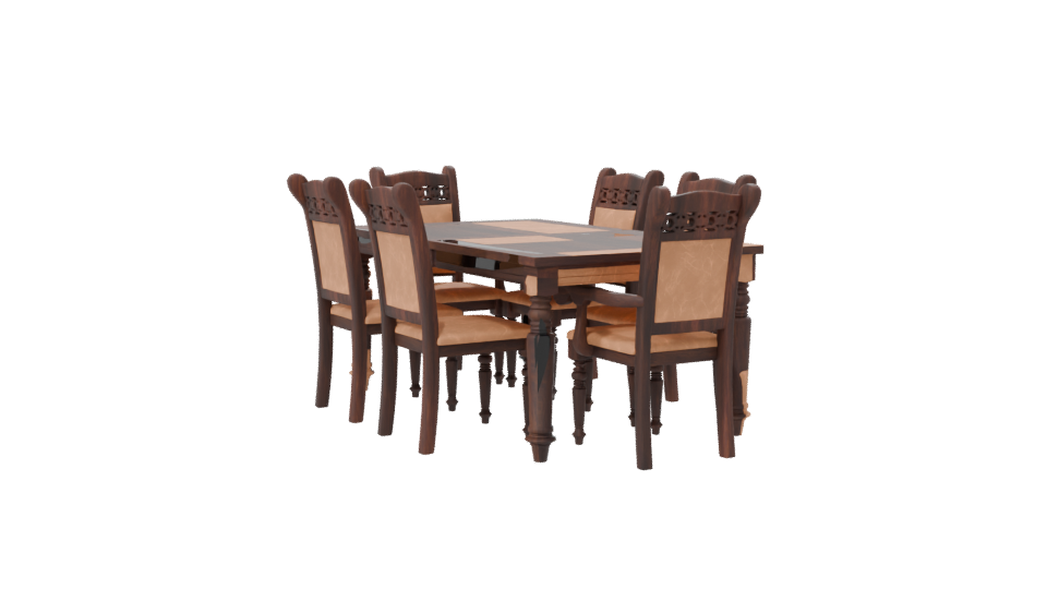 Elegant Vintage Wooden Dining Set 3D Model - Professional 3D Model Render 7