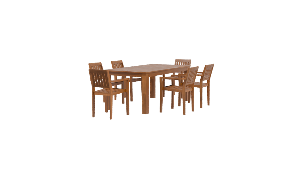Elegant Wooden Outdoor Dining Set 3D Model - Professional 3D Model Render 3