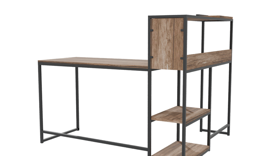 Industrial Wood and Metal Desk 3D - Professional 3D Model Render 6