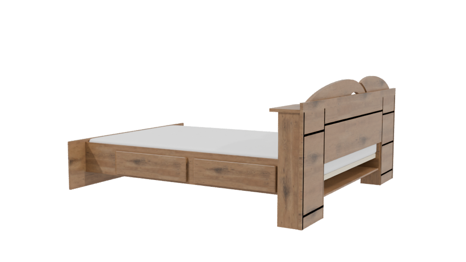 Stylish Wooden Bed with Nightstands 3D Model - Professional 3D Model Render 3