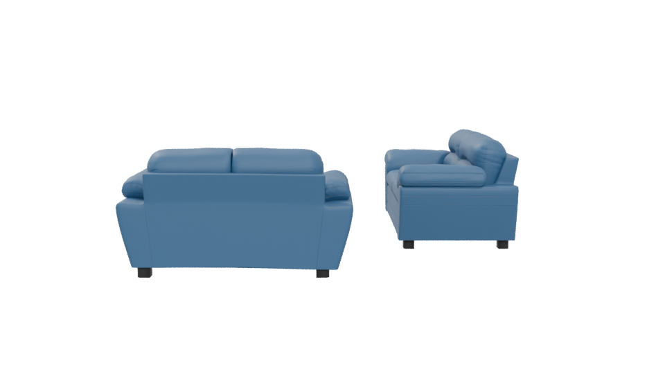 Stylish Blue Leather Couch Set - Professional 3D Model Render 5