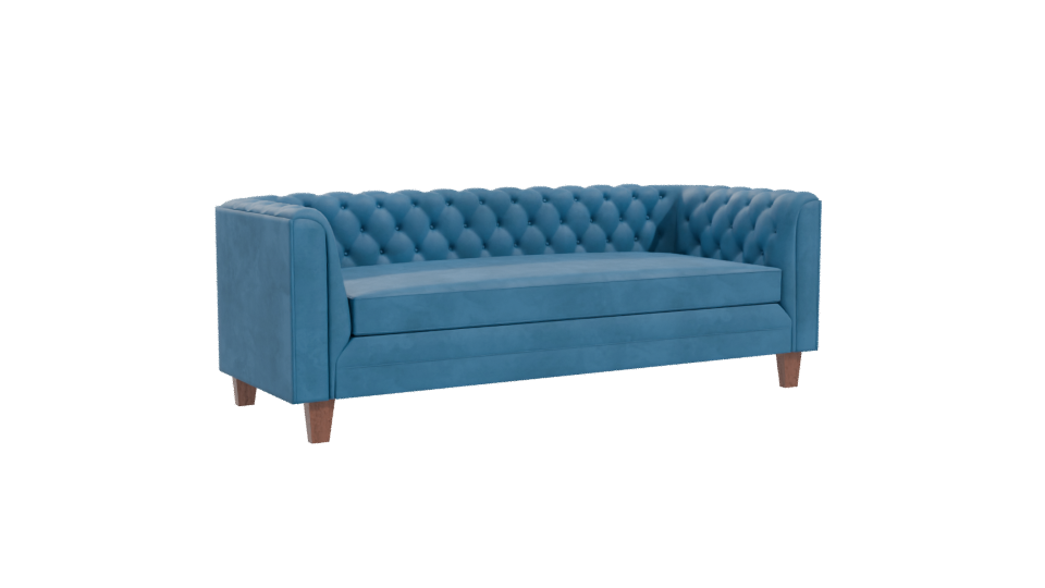 Stylish Blue Upholstered Sofa - Professional 3D Model Render 10