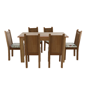 Stylish Wooden Dining Table Set - 3D Model