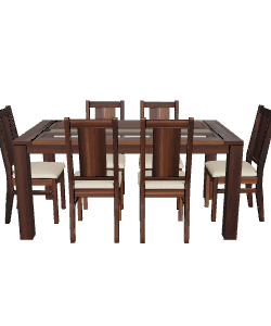 Stylish Wooden Dining Table Set - 3D Model