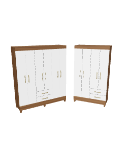 Stylish Wooden Wardrobe Set 3D - 3D Model