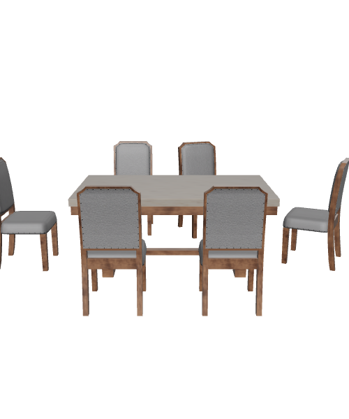Stylish Wooden Dining Table Set - 3D Model