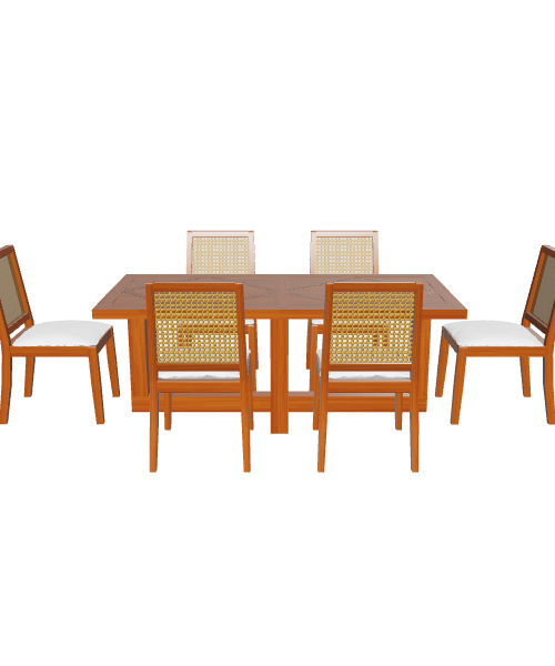 Stylish Wooden Dining Table Set - 3D Model